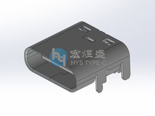 板上加长Type-C16P母座 90度插板DIP 8.35L 带柱 USB长体贴片插座