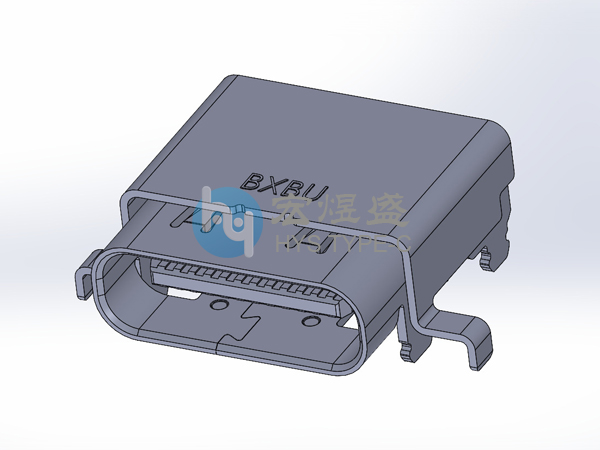 USB 4.0 TYPE-C母座24P双壳 板上六脚插板锡脚0.9, 9.17L