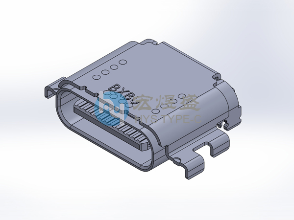 Type C母24P沉板1.08六角插板有后盖双壳SMT,L=8.21mm
