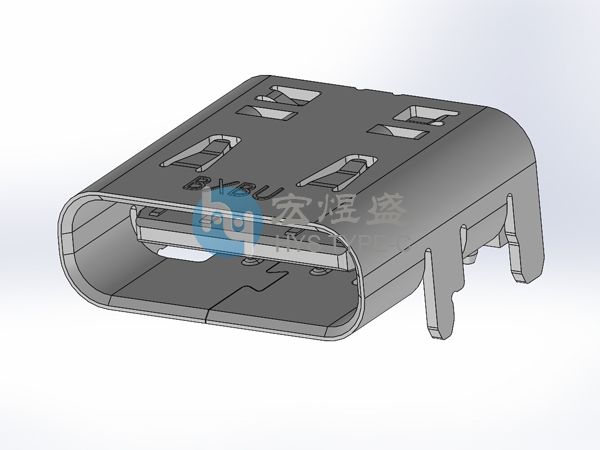 板上加长Type-C16P母座 90度插板DIP 8.35L 带柱 USB长体贴片插座