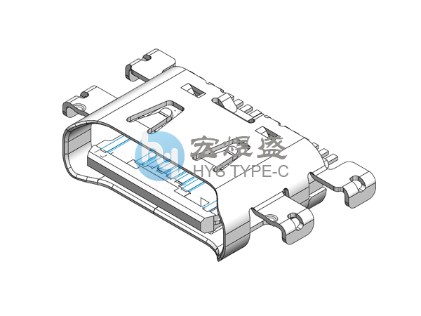Type-c母座16P 四脚插板SMT 带弹 沉板 1.83mm 6.45L