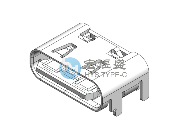 Type-c母座6P 板上四脚插板SMT 舌头外露 带弹 5.7L