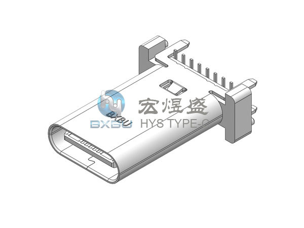 Type-c 16P 立式四脚插板SMT 带斜柱 15.0L