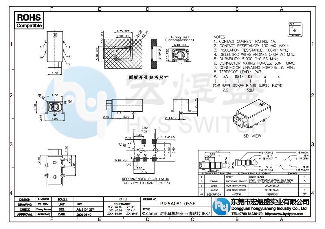 防水耳机插座PJ-554F尺寸图