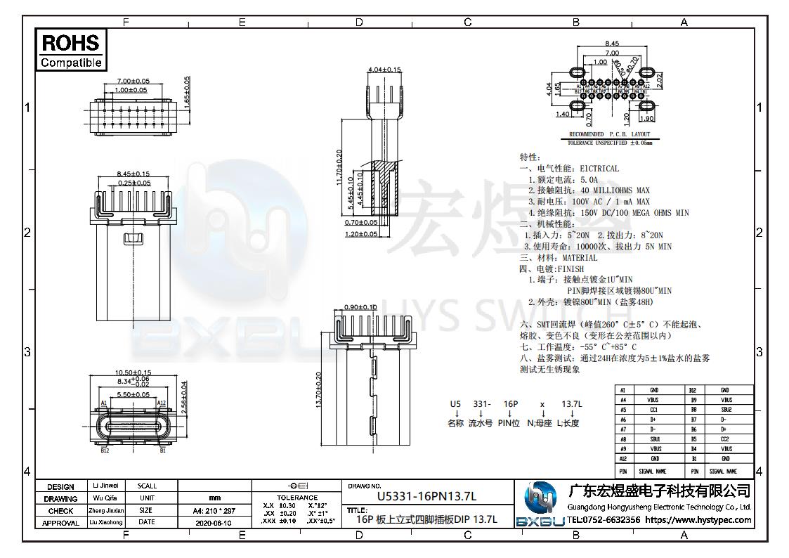 type-c连接器尺寸图