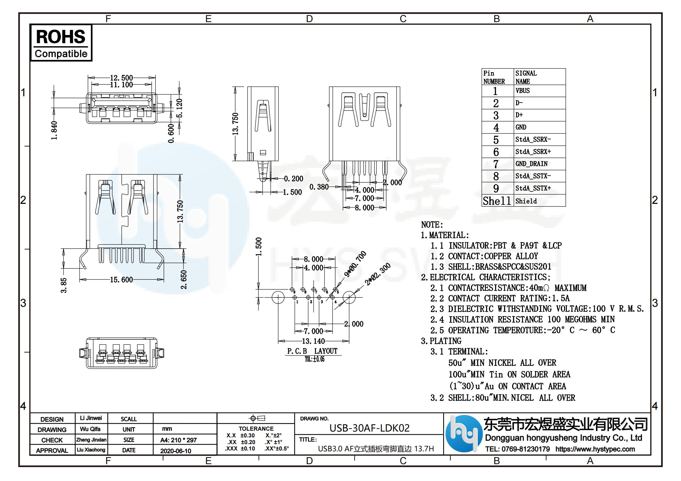 USB3.0母座尺寸图