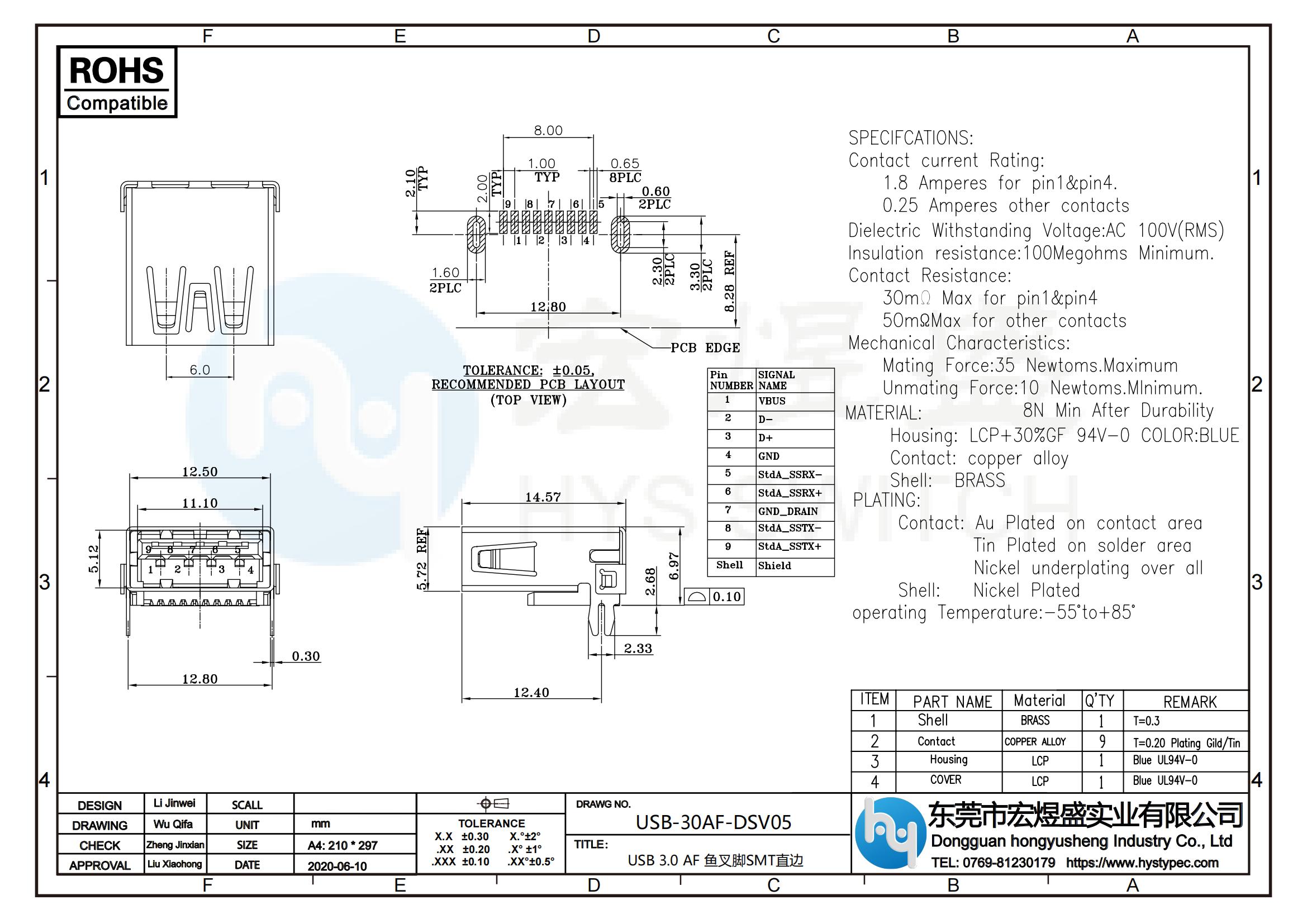 USB3.0母座尺寸图