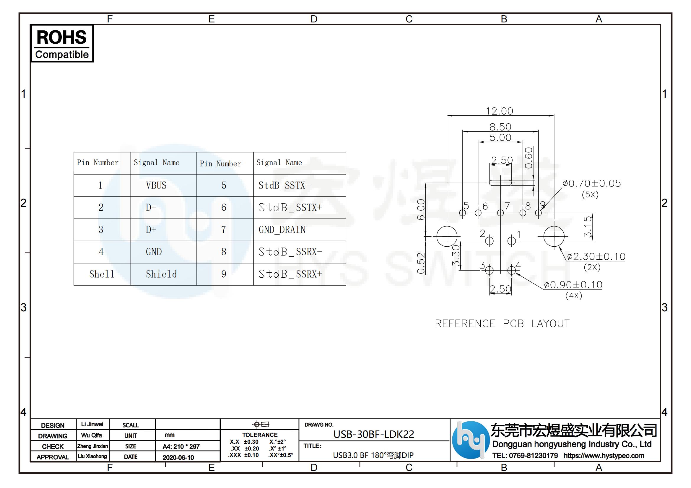 USB3.0BF母座尺寸图