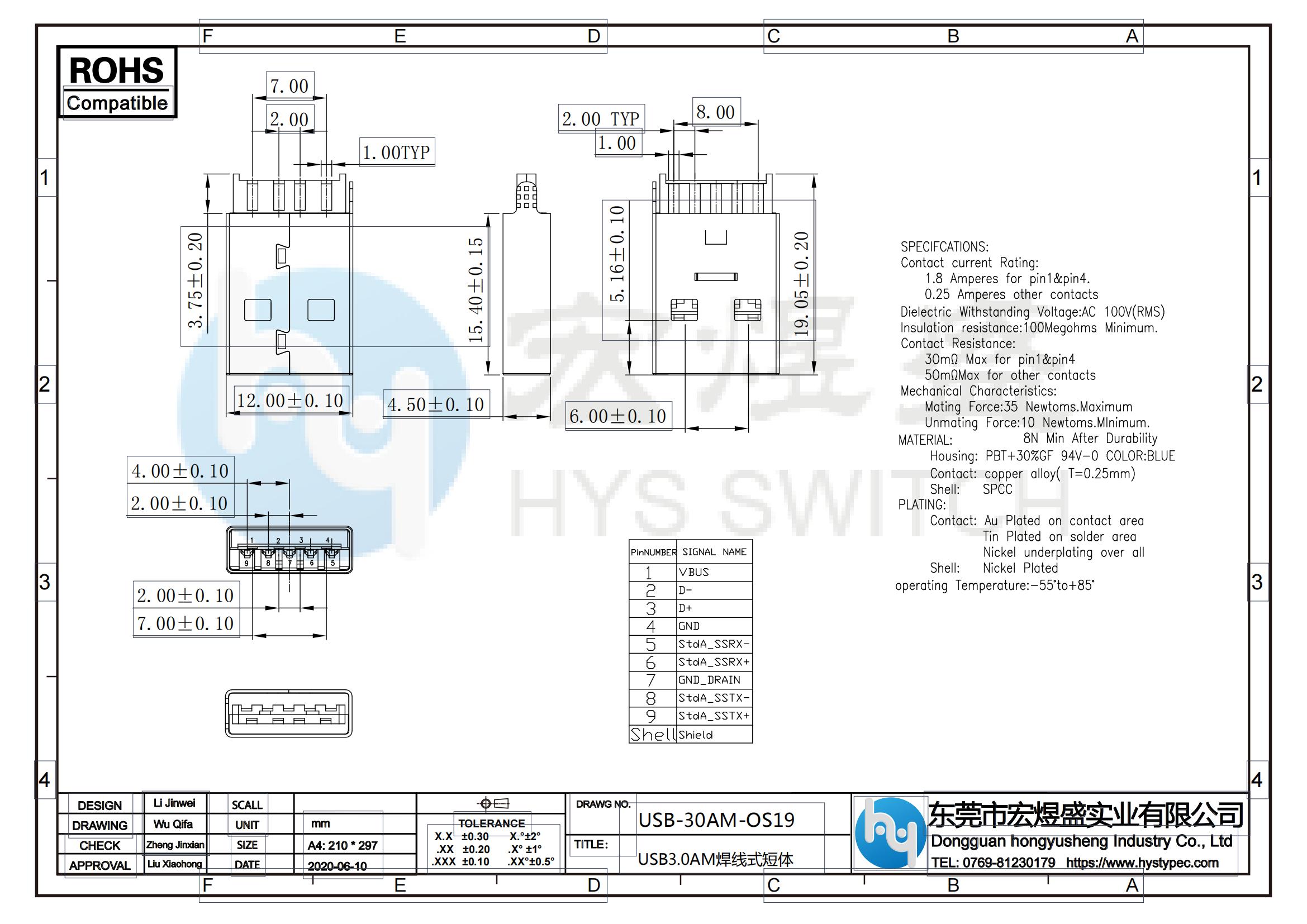 USB3.0母座尺寸图