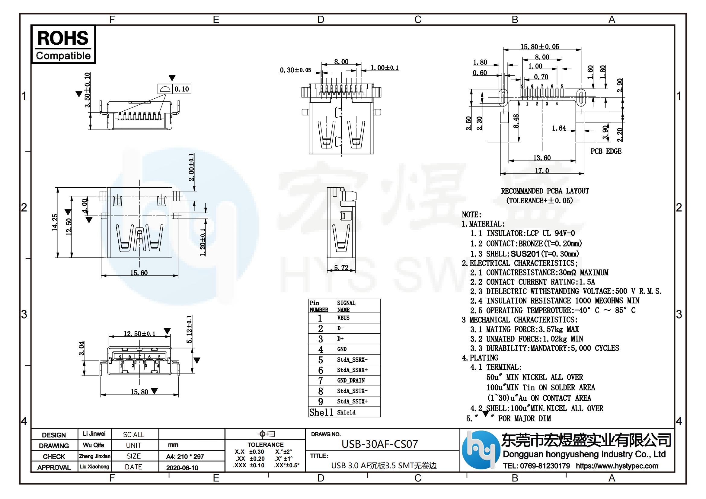 USB3.0母座尺寸图