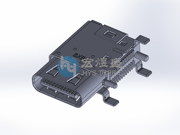 USB 4.0侧插双壳带柱带弹SMY 14.30L Type-C母座24Pin