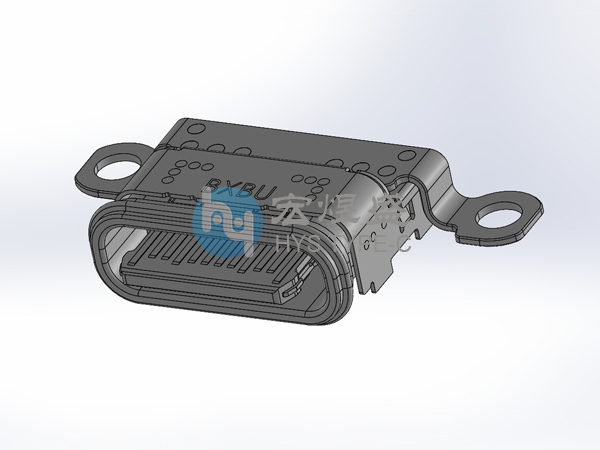 防水Type-C母座24P 四脚插板双排 带孔 SMT 8.65L 舌头外露