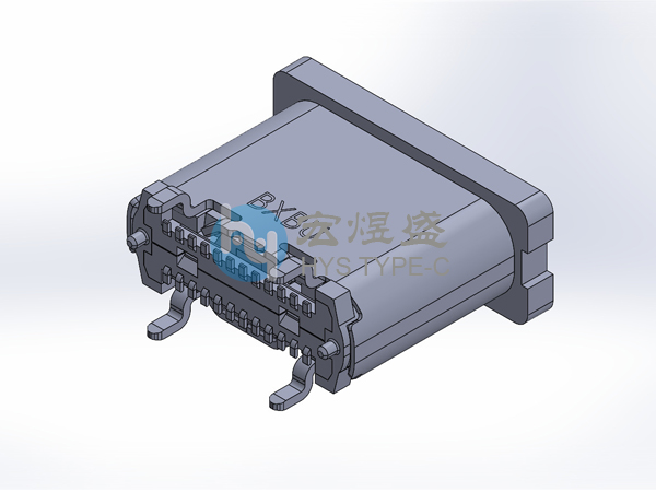 TYPE-C母座24P立式贴片四脚插板SMT 6.5H