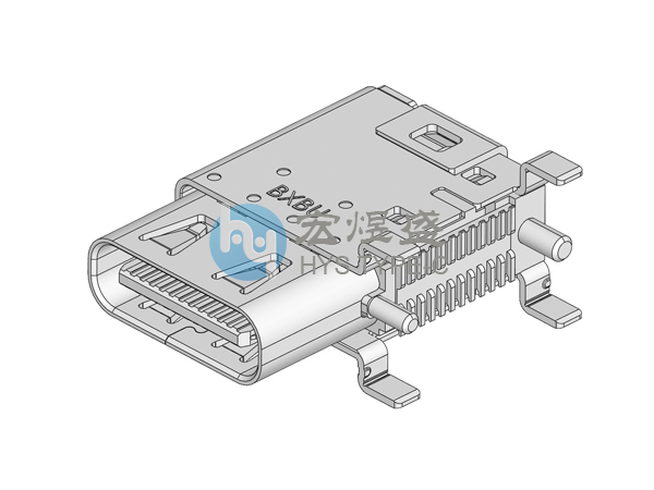 USB 4.0侧插双壳带柱带弹SMY 14.30L Type-C母座24Pin