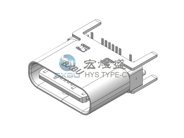 Type-C母座16P立式四脚插板SMT 带柱 7.4L