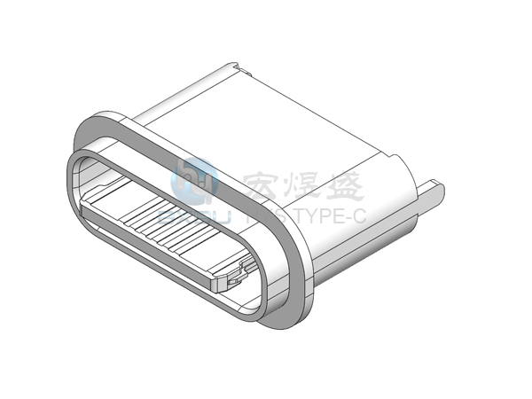 Type-c 防水16P母座 立式四脚插板SMT 舌头外露0.95mm 6.8L IPX7