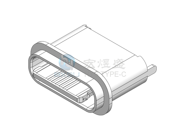 Type-c 防水16P 立式两脚插板SMT 舌头外露0.95mm 6.8L IPX7