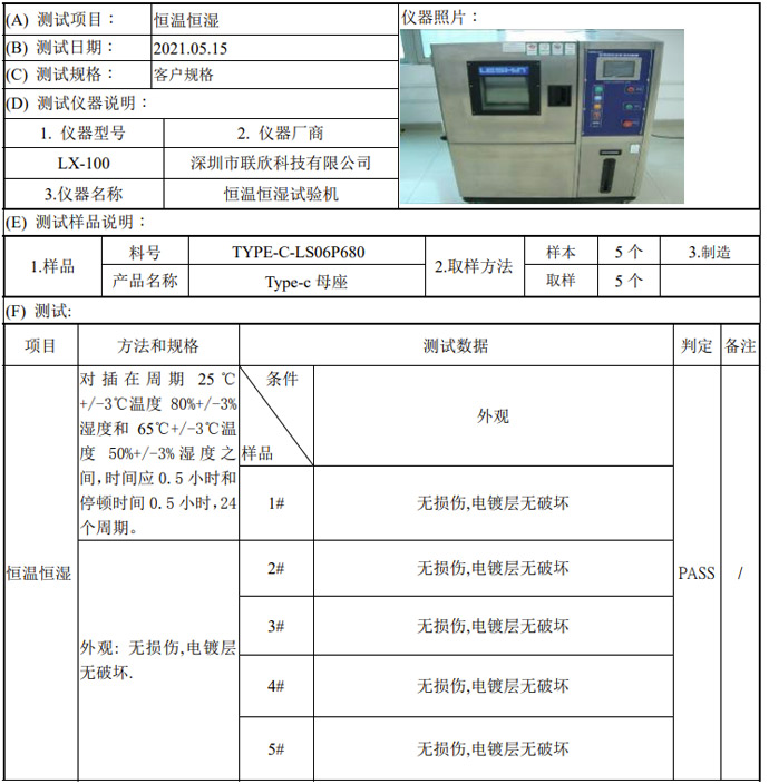 恒温恒湿测试报告