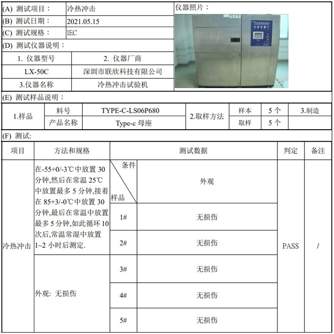 冷热冲击测试报告