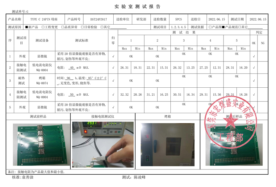 TYPE-C母座24P测试报告书