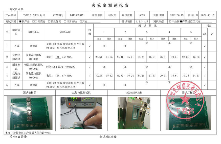 TYPE-C母座24P测试报告书