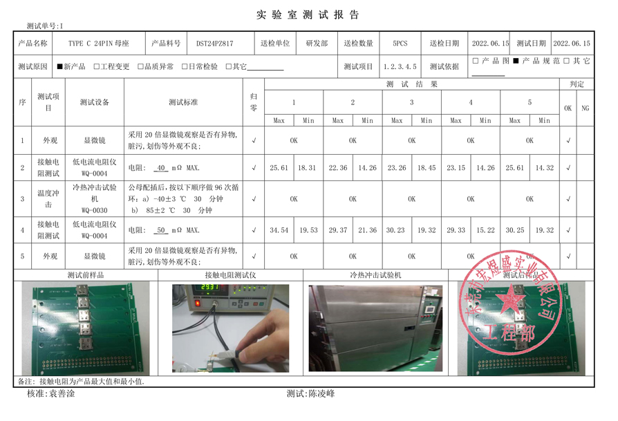 TYPE-C母座24P测试报告书