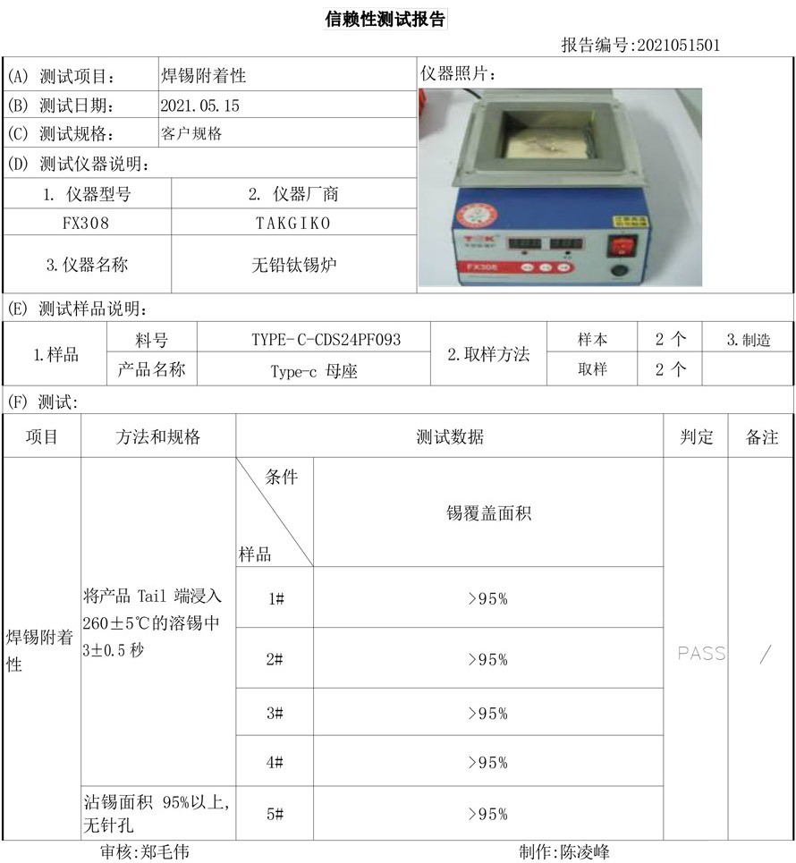  焊锡附着性测试报告