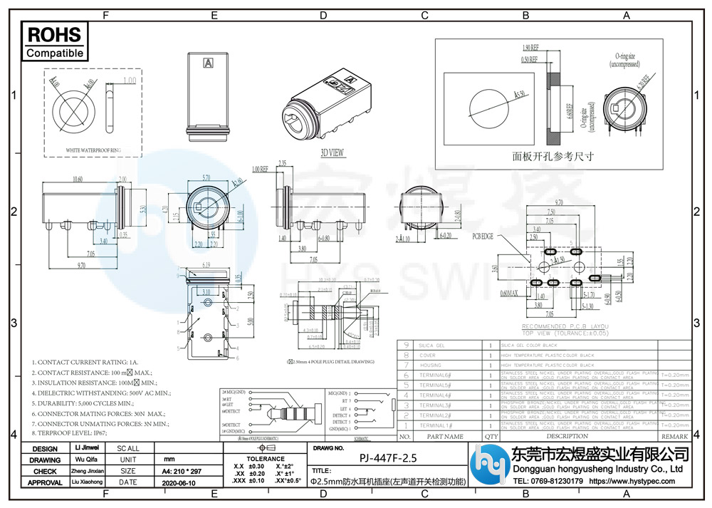 2.5mm防水耳机插座尺寸图
