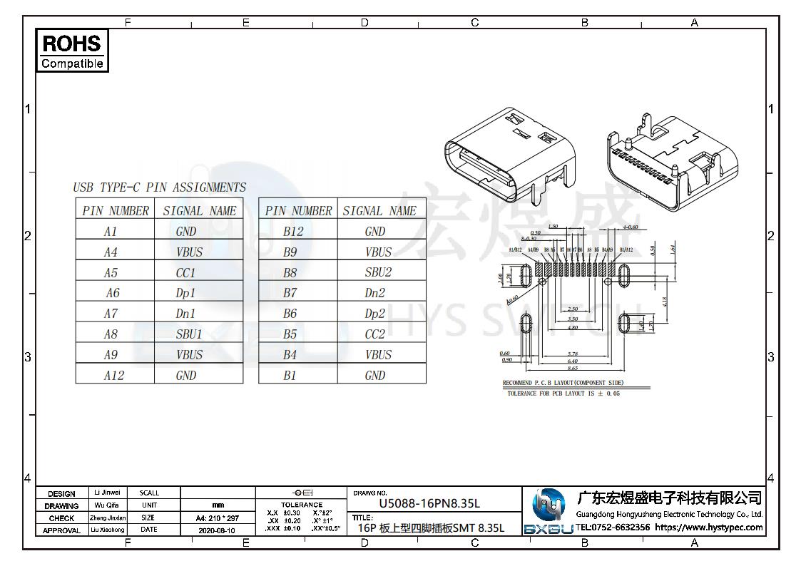 Type-C16P母座尺寸图